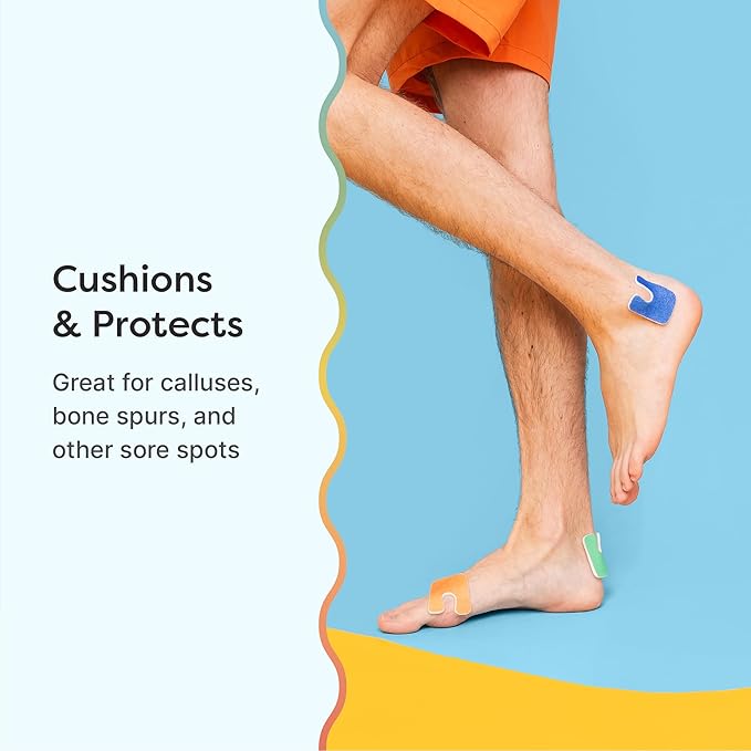 ZenToes Callus Pads | U-Shaped Design Moleskin Blister Pads | Self-Stick Adhesive Felt All Day Comfort Cushions for Calluses and Corns | Reduce Pressure and Friction | 18 Count (Blue/Green/Orange)