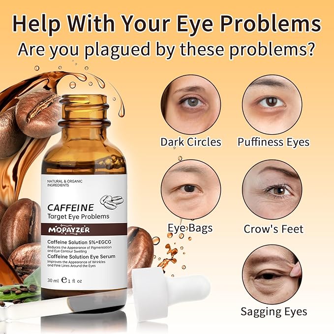 Caffeine Solution 5% + EGCG, Caffeine Eye Serum For Moisturizing, Targets Dark Circles & Puffiness, 1 PCS Natural Under Eye Serum For Facial Wrinkles & Fine Lines.