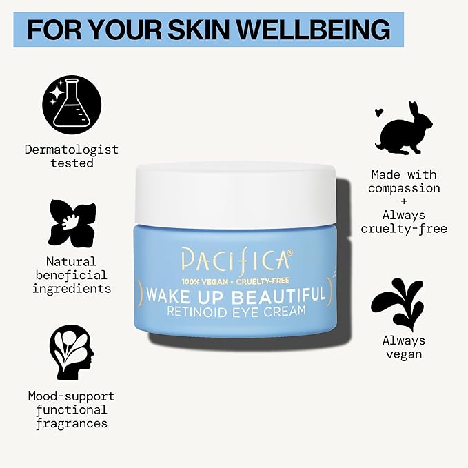 Pacifica Wake Up Beautiful Retinoid Eye Cream – Anti-Aging Under Eye Cream for Fine Lines & Wrinkles, Infused w/ Retinoid, Melatonin & Mushrooms for Puffiness, Dark Circles & Eye Bags Daily Treatment