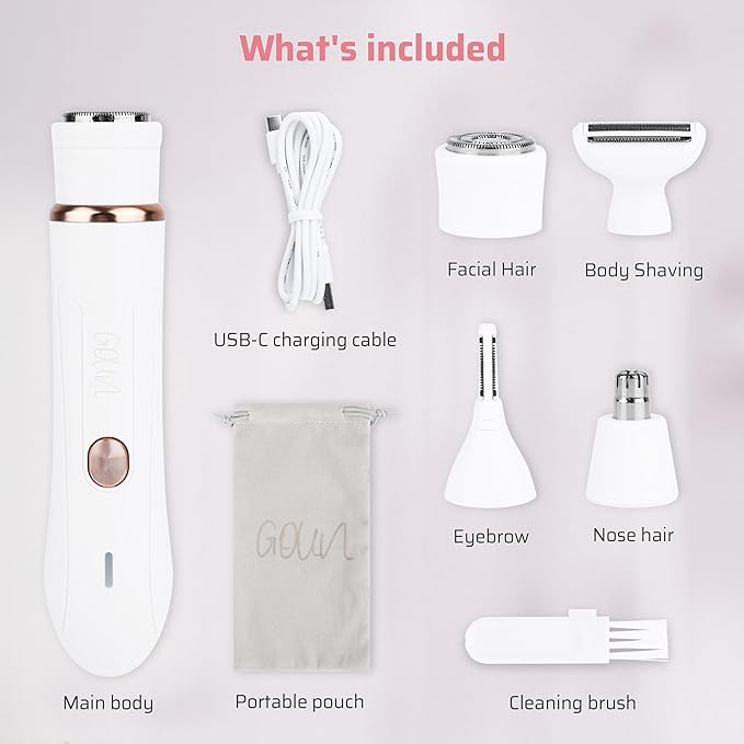 4-in-1 Facial Hair Removal for Women, Electric Painless Shaver, USB Rechargeable, Lip Chin Cheek Trimmer