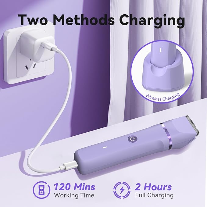 Electric Razors for Women - 4 in 1 Bikini Trimmer for Women, Waterproof Body Pubic Shaver for Womens Wet & Dry Use, Replaceable Facial & Nose Hair Trimmer, Rechargeable Hair Removal Kit, Purple