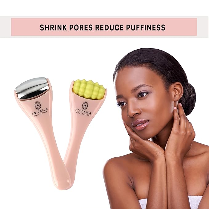 AYTANA Mini Cooling Face and Ice Roller Set with Pouch - Soothing Rollers for Puffy Eyes and Facial Massage | Pink Facial Tools for Skin Care | Relaxing Ice Rollers (Blush)