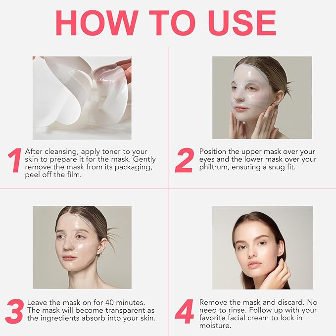 Collagen Face Mask, Hydrating Overnight Hydrogel Mask, Pore Minimizing, Elasticity Improvement, Firming, Moisturizing-4 Pack