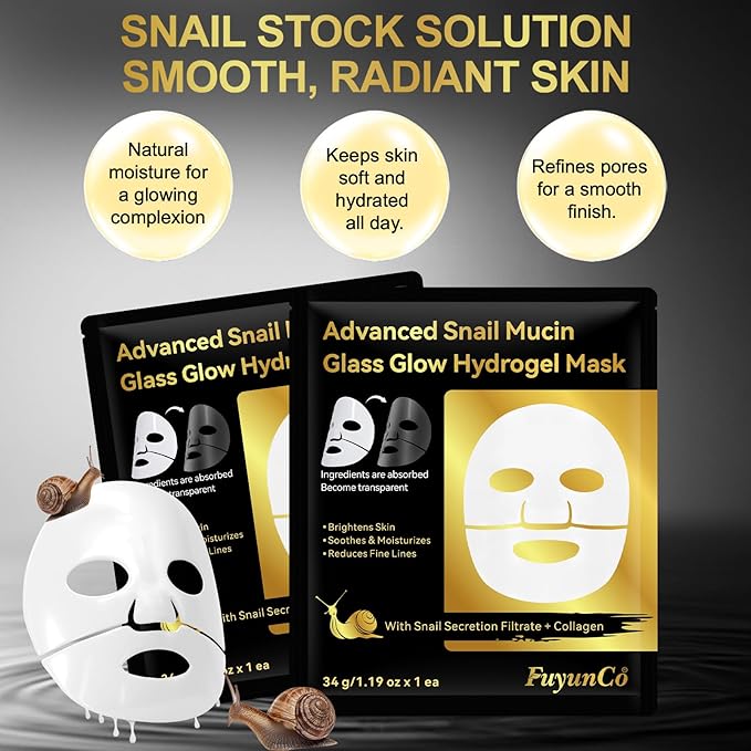 Advanced Snail Mucin Glass Glow Hydrogel Face Mask,Snail Mucin Serum Masks,Hydrating Collagen Face Masks Anti Wrinkle Deep Moisturizing Snail Mucin Masks Anti Aging for All Skin Types