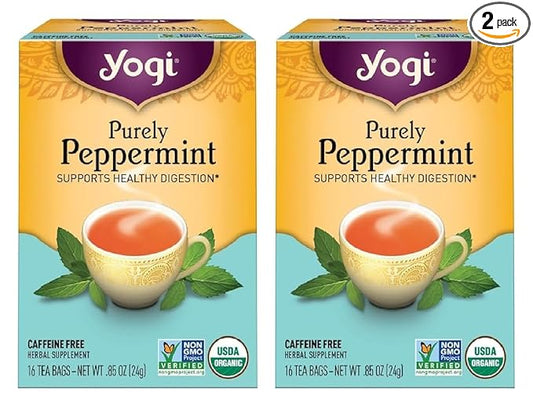 Yogi Tea - Purely Peppermint Tea (2 Pack) - Supports Healthy Digestion - Caffeine Free - 32 Organic Herbal Tea Bags
