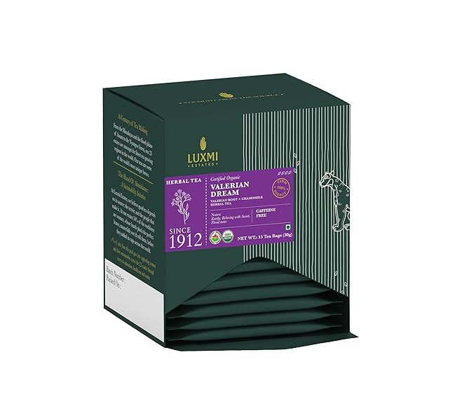Luxmi Estates Valerian Dream Night Time Herbal 90 Teabags (15 x 6) | with Chamomile, Lavender & Valerian Root | USDA Organic, Non-GMO, Caffeine Free | Individually packed