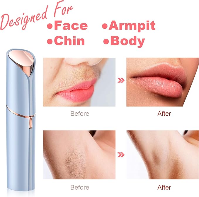 Facial Hair Removal for Women, Mini Hair Remover, Electric Razor Shaver Portable Bikini Epilator for Lips, Chin, Armpit, Peach Fuzz, Fingers, Neck, Cheek and USB Rechargeable (Blue)