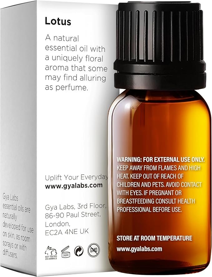 Gya Labs Lotus Essential Oil for Diffuser - 0.34 Fl Oz - 100% Pure Natural Lotus Oil for Skin, Massage, Candle Making & DIY - Flowery Earthy Scent