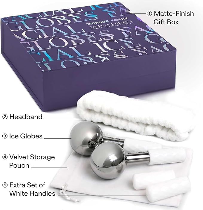 Ice Globes for Face – Stainless Steel Facial Ice Globes for Puffiness, Wrinkles, Skin Tightening – Cooling Face Roller for Lymphatic Drainage, Cryo Therapy, Eye Depuffing, Anti-Aging, Facial Massage