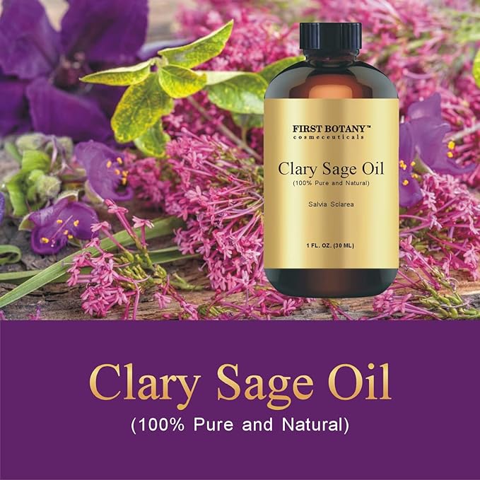 First Botany, 100% Clary Sage Pure Essential Oil - Premium Clary Sage Oil for Aromatherapy, Massage, Topical & Household Uses - 1 fl oz