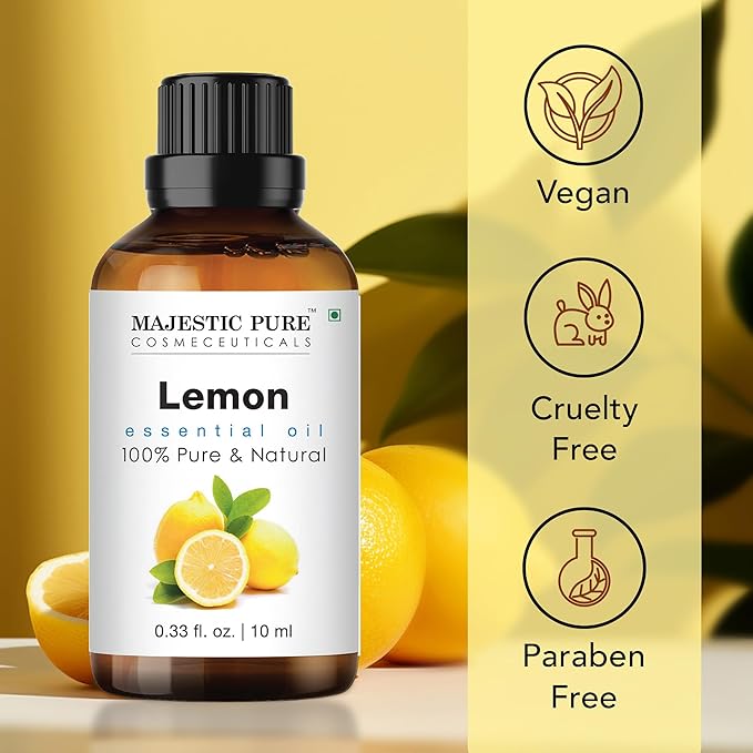 Majestic Pure Lemon Essential Oil - 100% Pure Lemon Oil for Aromatherapy, Massage & Topical Uses, Perfect for Diffuser & Essential Oil Diffuser - 1 Fl Oz
