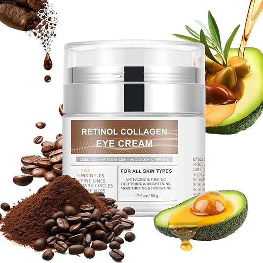 Eye Cream with Retinol Collagen for Wrinkles, Avocado for Hydrating, Caffeine and Vitamin C for Dark Circles and Puffiness, Moisturizer for Women, Nourishing Repair Anti Aging Cream