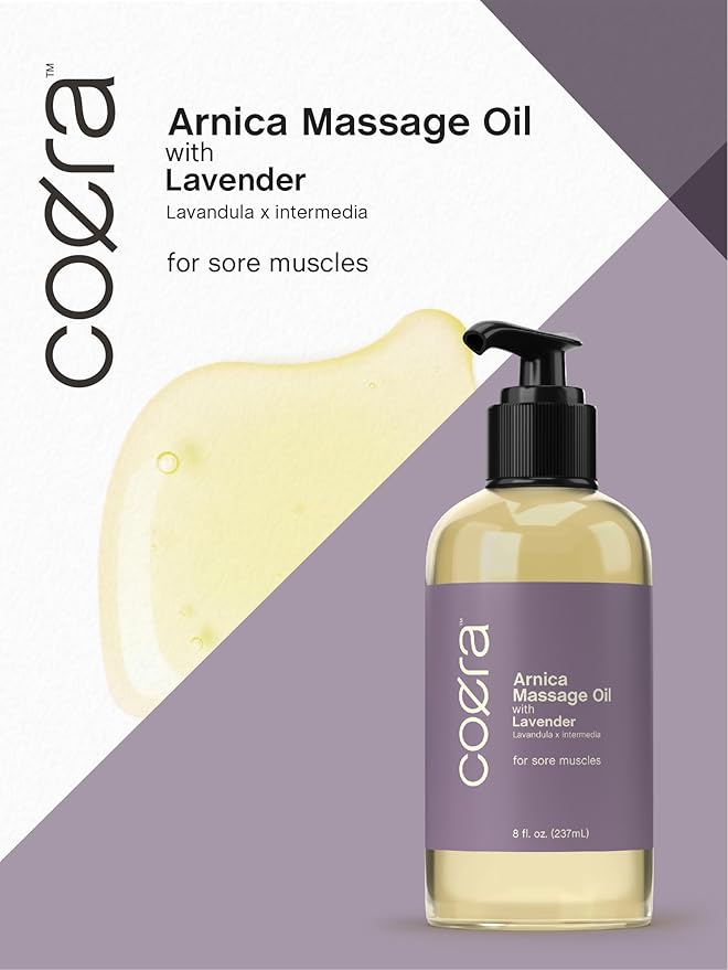 Coera Arnica Massage Oil with Lavender | 8 fl oz | Great for Sore Muscles | Free of Parabens, SLS, & Fragrances