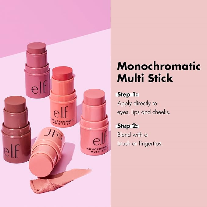 e.l.f. Monochromatic Multi Stick, Creamy, Lightweight, Versatile, Luxurious, Adds Shimmer, Easy To Use On The Go, Blends Effortlessly, Sparkling Rose, 0.17 Oz
