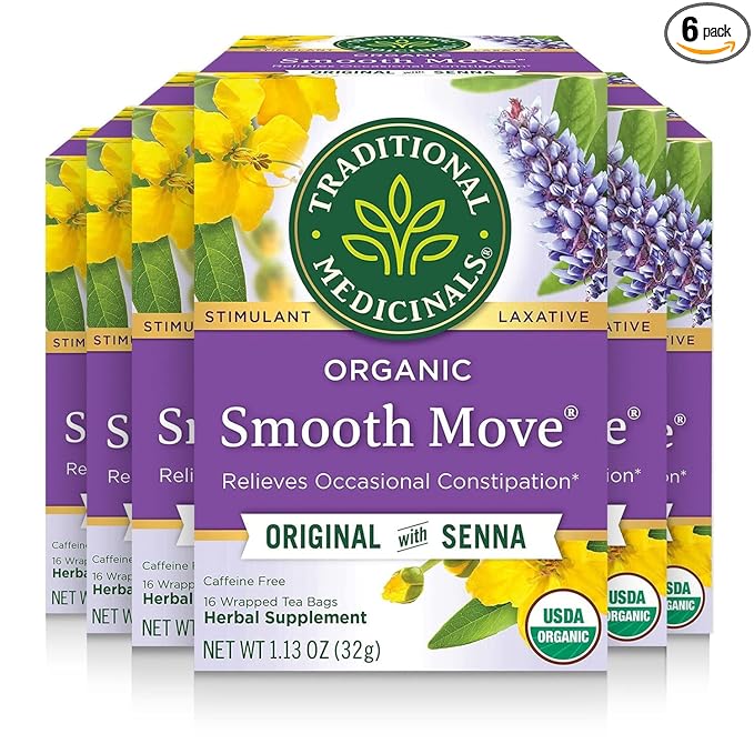 Traditional Medicinals Tea, Organic Smooth Move, Relieves Occasional Constipation, Senna, 96 Tea Bags (6 Pack)