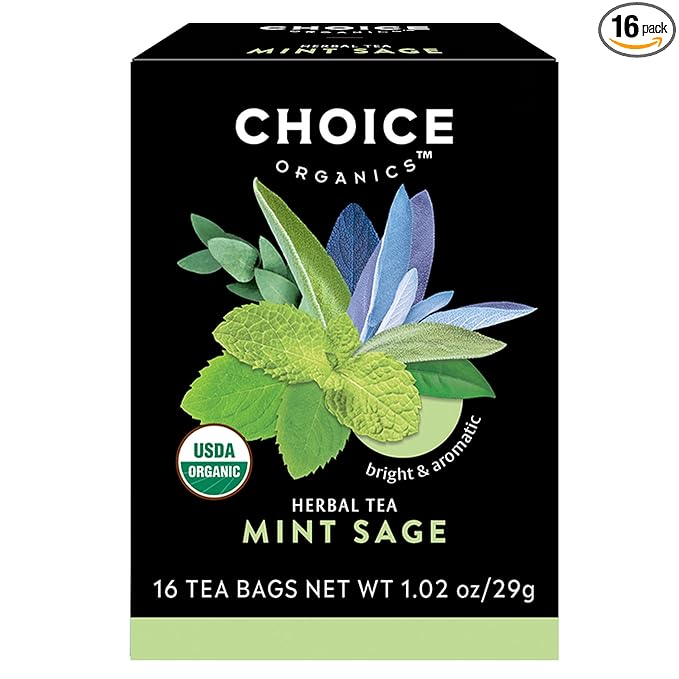Choice Organic Teas Mint Sage Tea - Organic Herbal Tea - 16 Tea Bags (Pack of 1)