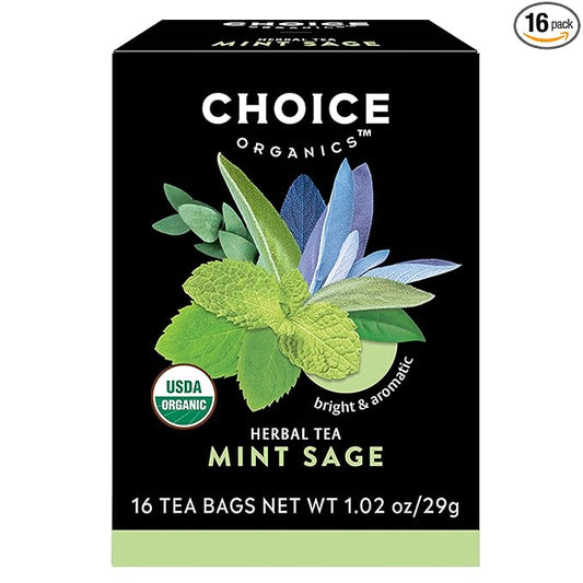 Choice Organic Teas Mint Sage Tea - Organic Herbal Tea - 16 Tea Bags (Pack of 1)