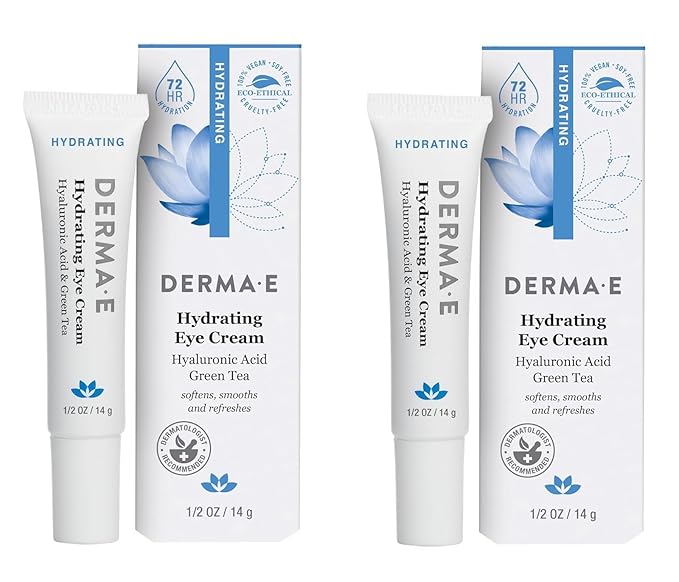 Derma E Hydrating Eye Cream, 0.5 oz | Firming and Lifting, Hyaluronic Acid Treatment, Under Eye and Upper Eyelid Cream, Reduces Puffiness and Appearance of Fine Lines (Pack of 2)