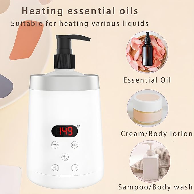Massage Lotion Warmer Professional Electric Lotion Digital Heater for SPA, Compact Oil Warmer Heated Bottle for Beauty Salon Home,Automatic Thermostat Cream Heater wiht Two Oil Dispenser Bottle Funnel