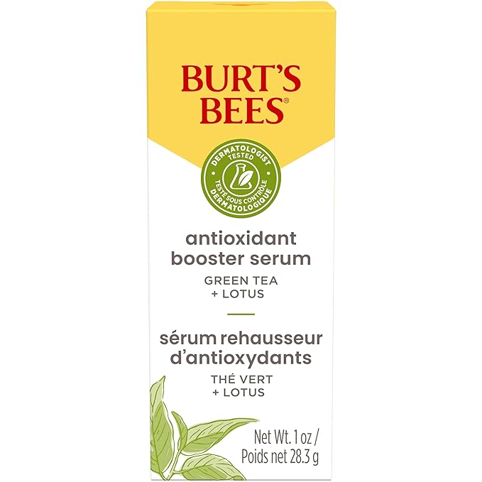 Burt's Bees Green Tea Face Serum, Protects & Improves Skin Tone with Antioxidant Rich Green Tea & Lotus, Naturally Brightening & Firming, Lightweight - Antioxidant Booster Serum (1 oz)