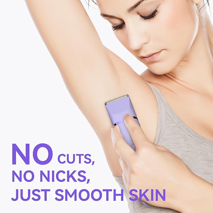 Electric Razors for Women - 4 in 1 Bikini Trimmer for Women, Waterproof Body Pubic Shaver for Womens Wet & Dry Use, Replaceable Facial & Nose Hair Trimmer, Rechargeable Hair Removal Kit, Purple