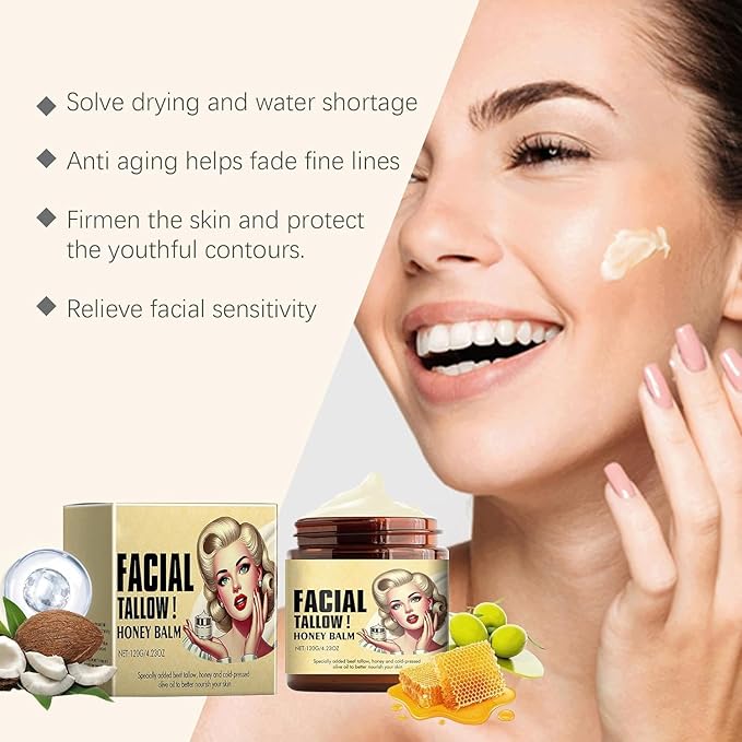 Whipp Beef Tallow and Honey Balm,Beef Tallow for Skin Grass Fed Tallow and Honey Balm,Grass Fed Grass Finished Organic Face Cream,Body Lotion and Lip Balm