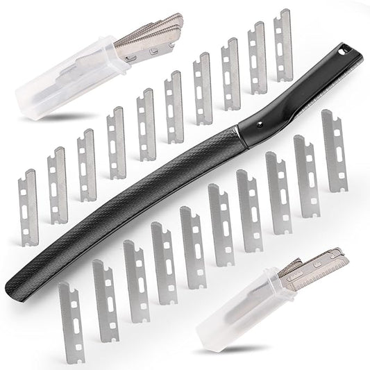 Dermaplane Razor for Women Face with 20PCS Blades,Professional Facial Razors for Peach Fuzz and Eyebrow Hair Removal,Stainless Steel Multipurpose Face Shavers with Gift (Black)