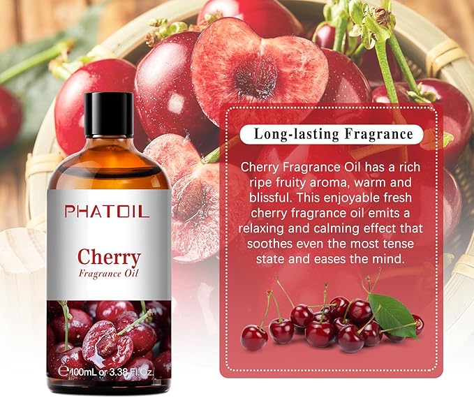 3.38FL.OZ Cherry Fragrance Oils for Aromatherapy, Essential Oils for Diffusers for Home, Perfect for Diffuser, Yoga, Skin Care, DIY Candle and Soap Making - 100ml