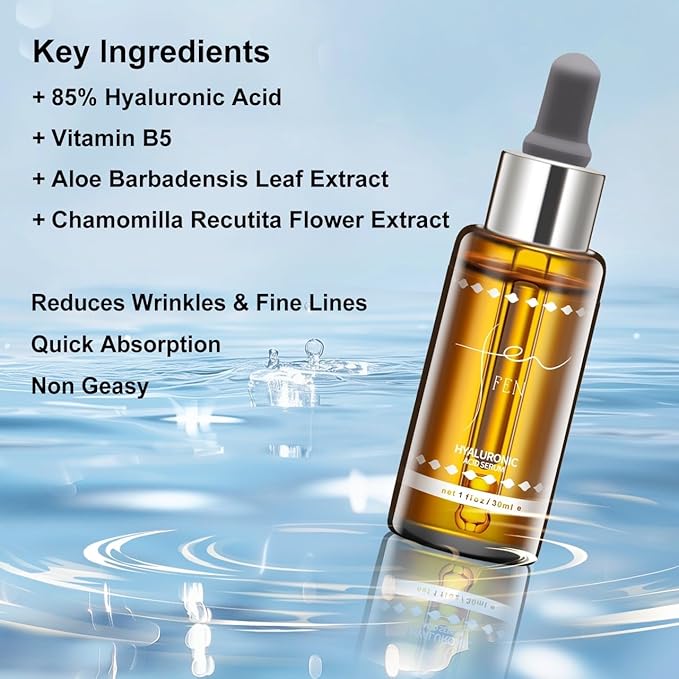 85% Hyaluronic Acid Serum – Deep Hydration & Anti-Aging Moisturizer, Lightweight & Fast-Absorbing, Enriched with B5,Aloe & Chamomile for Plump, Radiant, Glass Skin – 30ml / 1oz