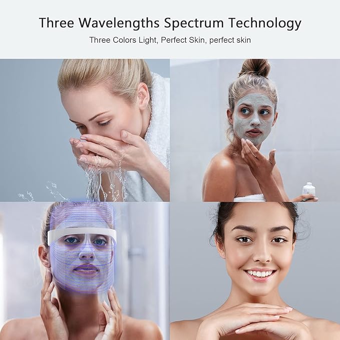 LED Light Facial Mask, 3 Colors Light Facial Photon Beauty Device for Facial Rejuvenation, Anti Aging