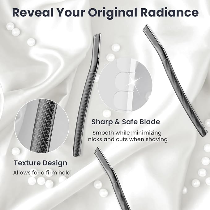 Dermaplaning Tool for Face, Dermaplane Razor for Peach Fuzz with Metal Grip, Professional Eyebrow Razor for Women, Facial Razor for Women Black (12 Replaceable Blades)