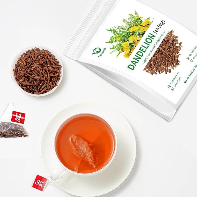 Roasted Dandelion Root Tea Bags - 60bags/6.4 OZ 100% Pure & Natural Roasted Dandelion Herbal Tea, Caffeine Free, No Additives, No Sugar, Non-GMO, No Gluten