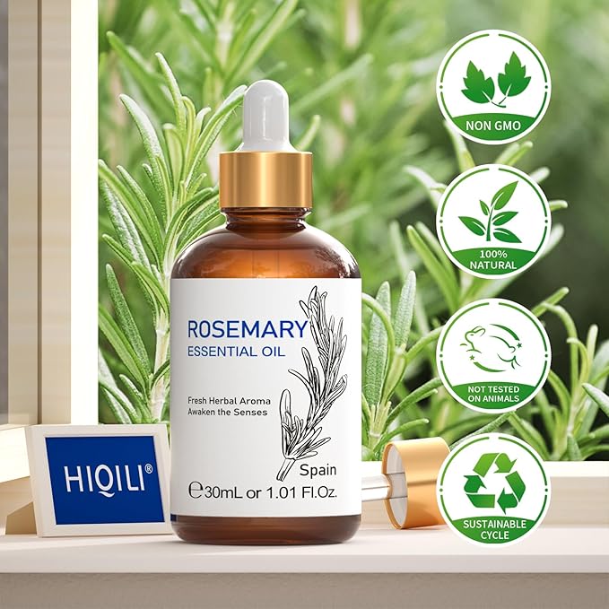 HIQILI Rosemary Essential Oil, for Hair Growth, Scalp, Add to Shampoo & Conditioner, 100% Pure & Natural - 1 FI Oz