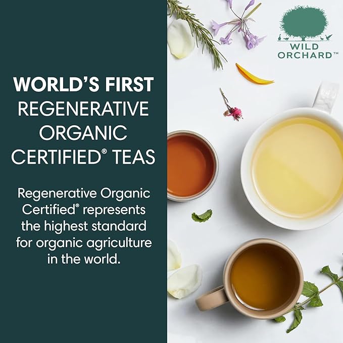 Wild Orchard Regenerative Organic Certified Flavored Green Tea - English Cottage (12 Tea Bags) - With Creamy Herbs - Regeneratively Cultivated on Jeju Island in South Korea