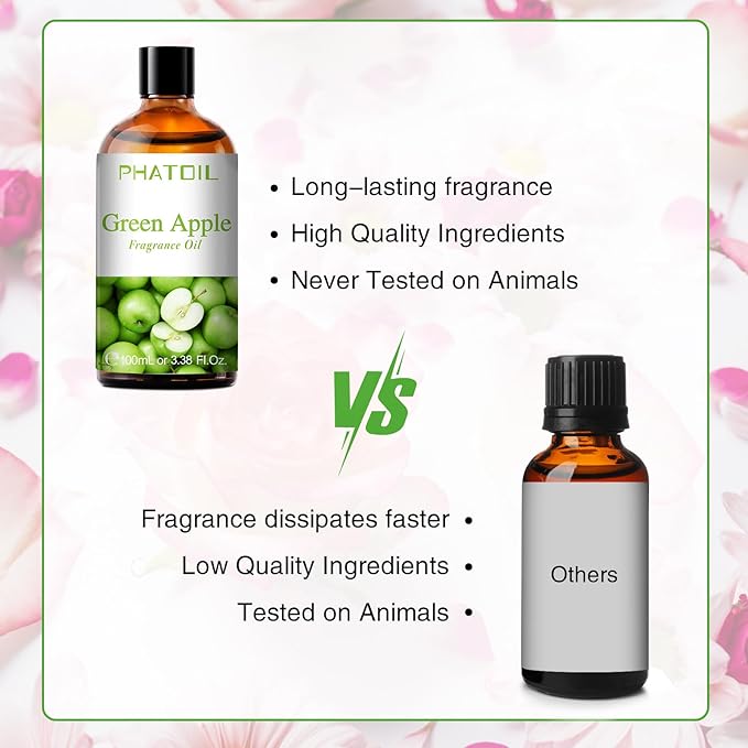 3.38FL.OZ Green Apple Fragrance Oils for Aromatherapy, Essential Oils for Diffusers for Home, Perfect for Diffuser, Yoga, DIY Candle and Soap Making - 100ml