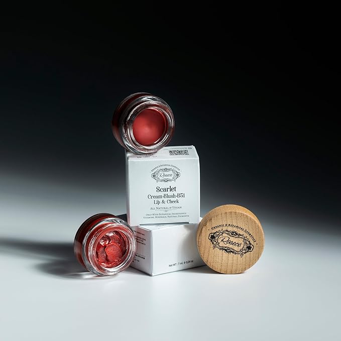 2-in-1 Cream Cheek Blush + Lip Color | Natural Mineral pigment | Soft Lips with natural oils and Vitamin E | 100% Plant ingredients, Vegan (Vibrant RED/Matte-Scarlet, 0.25fl oz)