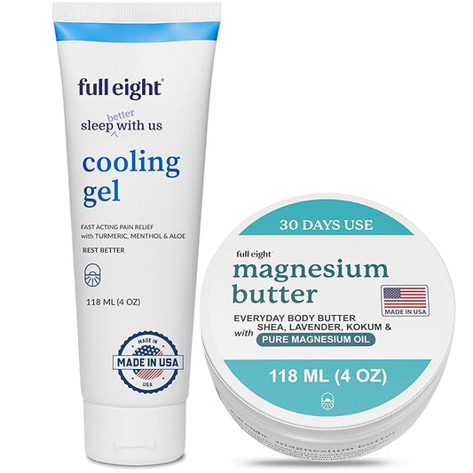 Magnesium Body Butter and Fast Acting Cooling Gel Bundle - Calming and Sleep Supporting - Fast Absorbing, Deep Penetrating, Moisturizing, and Calming - Daily and Nightly Creams (4oz each)