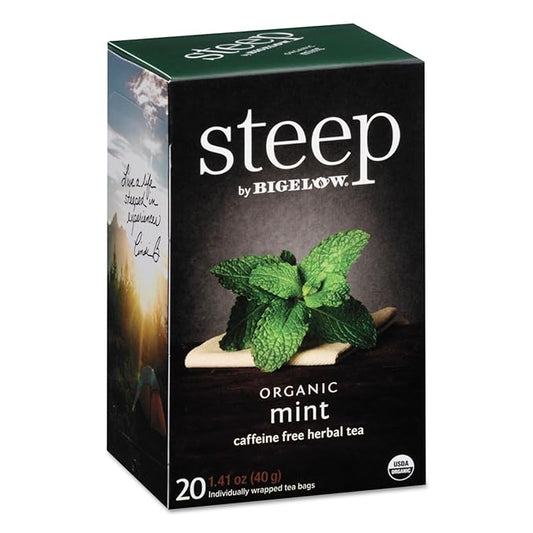 steep by Bigelow Organic Mint Herbal Tea, Caffeine Free, 20 Total Tea Bags