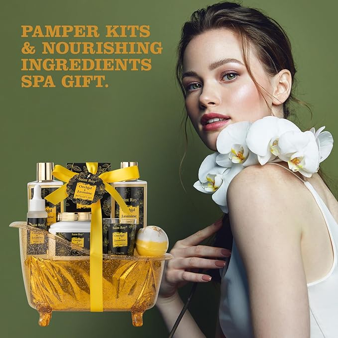 Mother's Day Gift Body & Skin Care Set, Spa Kit, Self-care Gifts, Spa Collection Gift Basket, Orchid Jasmine Bath and Body Gift Pampering Spa Gifts