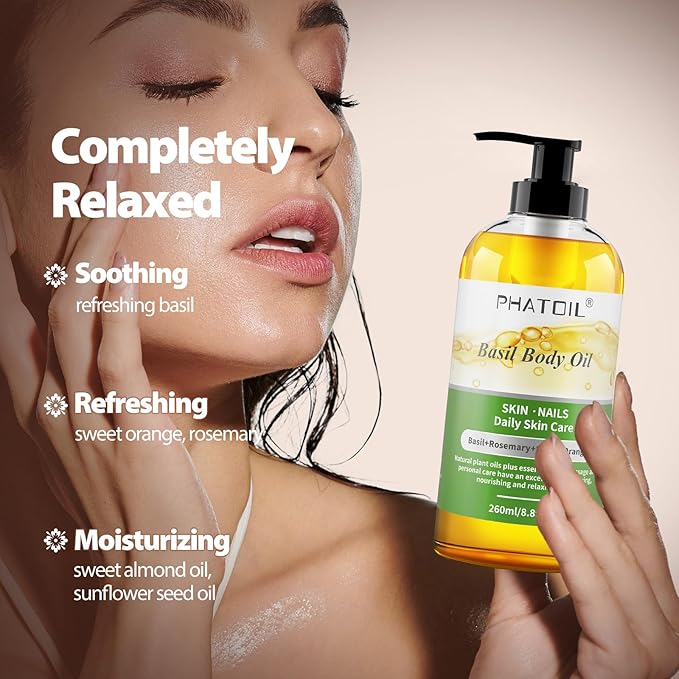 Basil Body Oil 8.8fl.oz and 4fl.oz Organic Cold Pressed Castor Oil