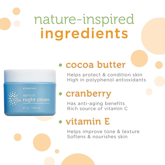 EARTH SCIENCE - Apricot Night Cream with Hydrating Apricot and Vitamin E for Dry Skin (1.65 oz)