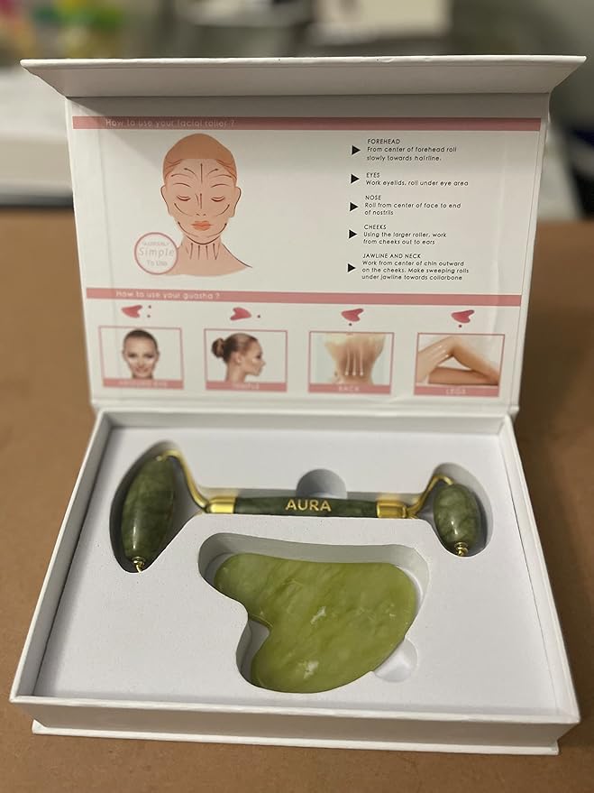 Premium Certified Luxury Green Jade Roller and Guasha for anti aging skin care
