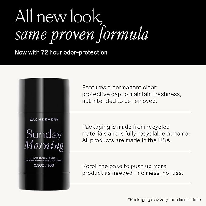 Each & Every Aluminum Free Deodorant for Women & Men, Lavender & Lemon + Coconut & Lime - All Natural Deodorant for Sensitive Skin, EWG Verified - Clean, Baking Soda-Free, Plant-Based - 2.5oz, 2 Pack