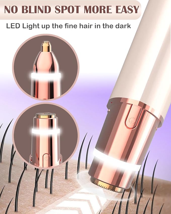 Facial Hair Removal Eyebrow Trimmer 2 in 1, Portable Facial Hair Remover for Women, Travel Rechargeable Hair Razor Bikini Shaver for Lady Men Girls for Face Peach Fuzz, Lips, Chin, Armpit, Body (Gold)