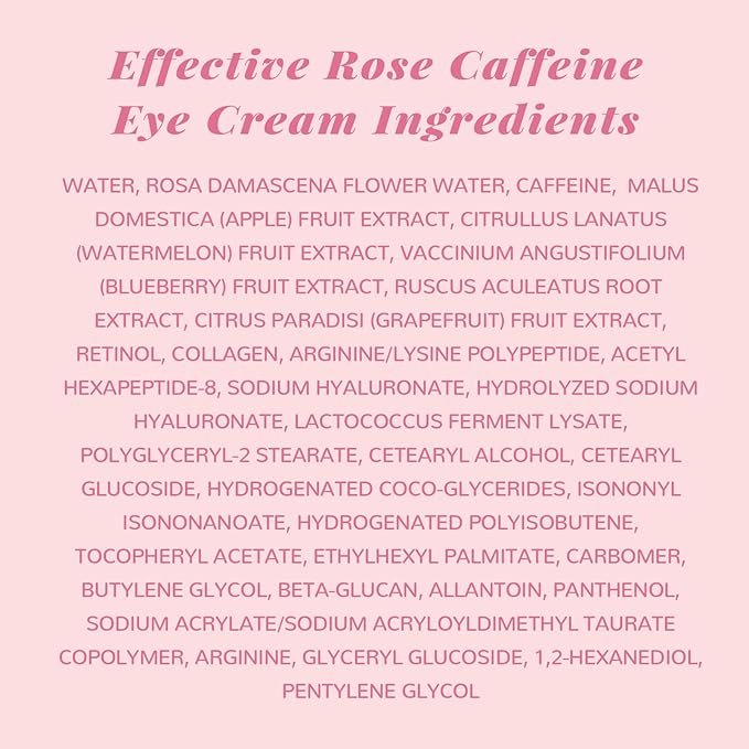 ANAI RUI Rose Caffeine Eye Cream for Dark Circles, Mother's Day Gift for Women, Anti-Aging Eye Cream with Retinol, Collagen, Hydrating, Firming, Reduce Wrinkles and Fine Lines Daily 0.5 FL OZ