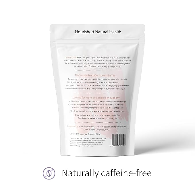 Nourished Androgen Relief Spearmint Tea - Organic Herbal Spearmint Tea for Clear Skin and Reduced Unwanted Facial Hair Growth - 60 Servings