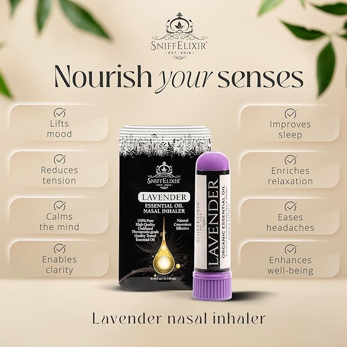 Nasal Stick Inhaler Lavender Nasal Aromatherapy Inhaler - Natural Essential Oil Inhaler for Calm Mind, Mood Boost Nausea Inhaler Relaxation Gifts Nasal Inhaler Stick Portable Nasal Inhalers for Adults
