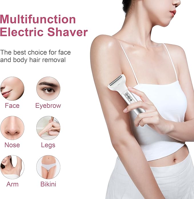 Electric Razor for Women,Hair Trimmer for Face Nose Eyebrow Beard Mustache Arm Leg Armpit Bikini,Painless Rechargeable Portable 5 in 1 Lady Body Shavers Set