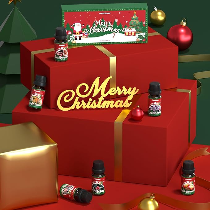 Christmas Fragrance Oil Set, ARVIDSSON Holiday Essential Oils for Diffuser, Mistletoe, Gingerbread, Apple Cinnamon, Candy Cane, Cranberry, Christmas Spirit, Merry Christmas Scented Oil Gift Set