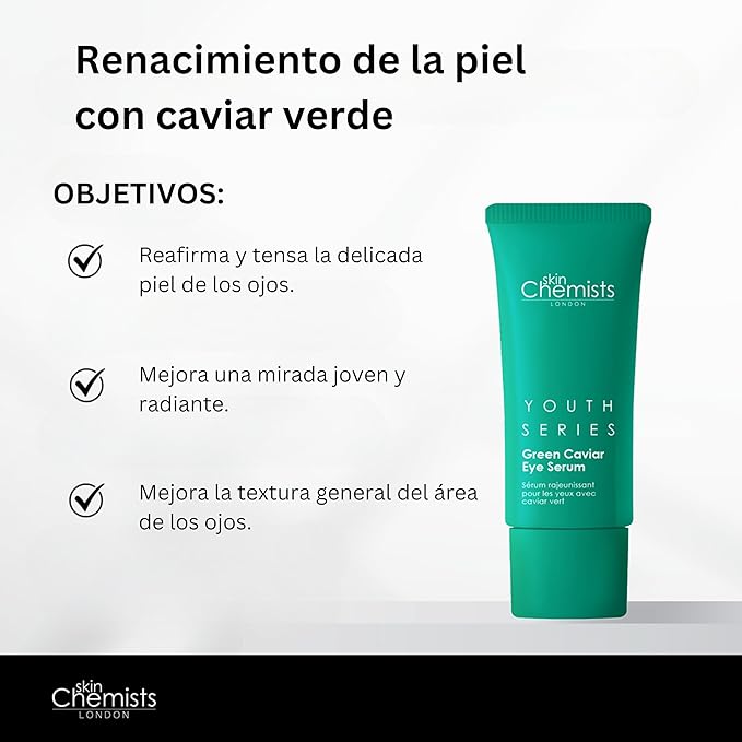Skin Chemists Anti-Aging Eye Serum, 15ml - Green Caviar Extract & Matrikine Peptide 6 for Under Eye Wrinkle Reduction, Hydrating and Elasticated Skin